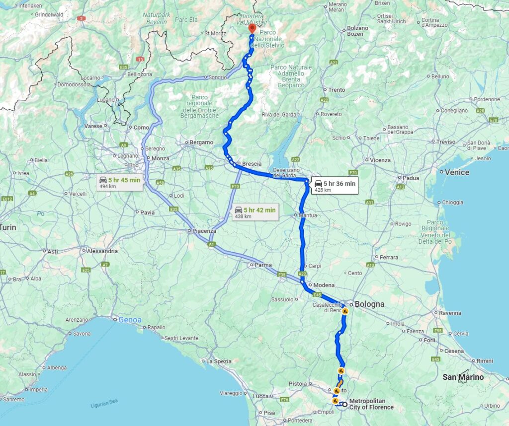 Florence to Bormio road Florence to Bormio road