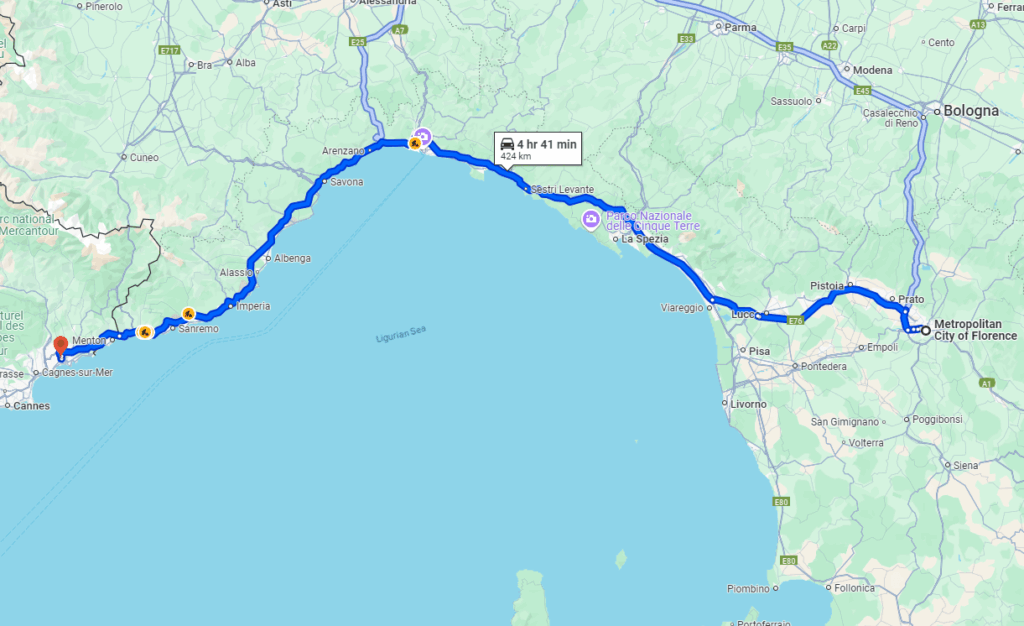 Florence to Nice road Florence to Nice road