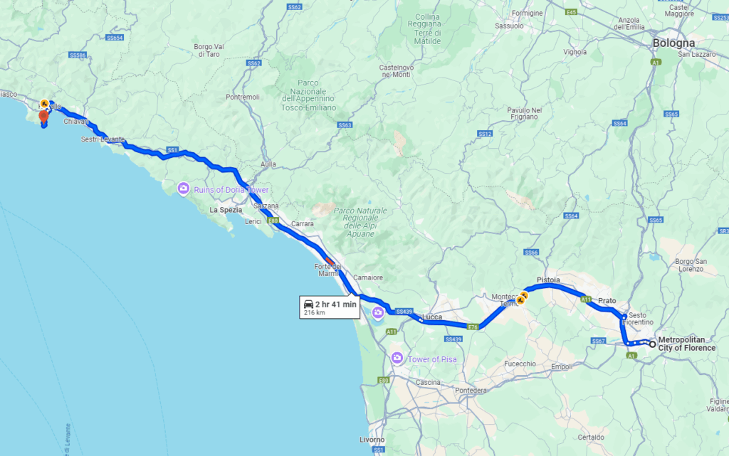 Florence to Portofino road Florence to Portofino road