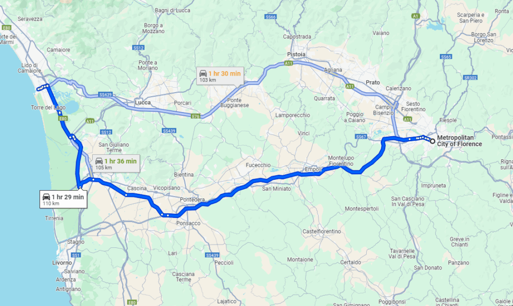 Florence to Viareggio road Florence to Viareggio road