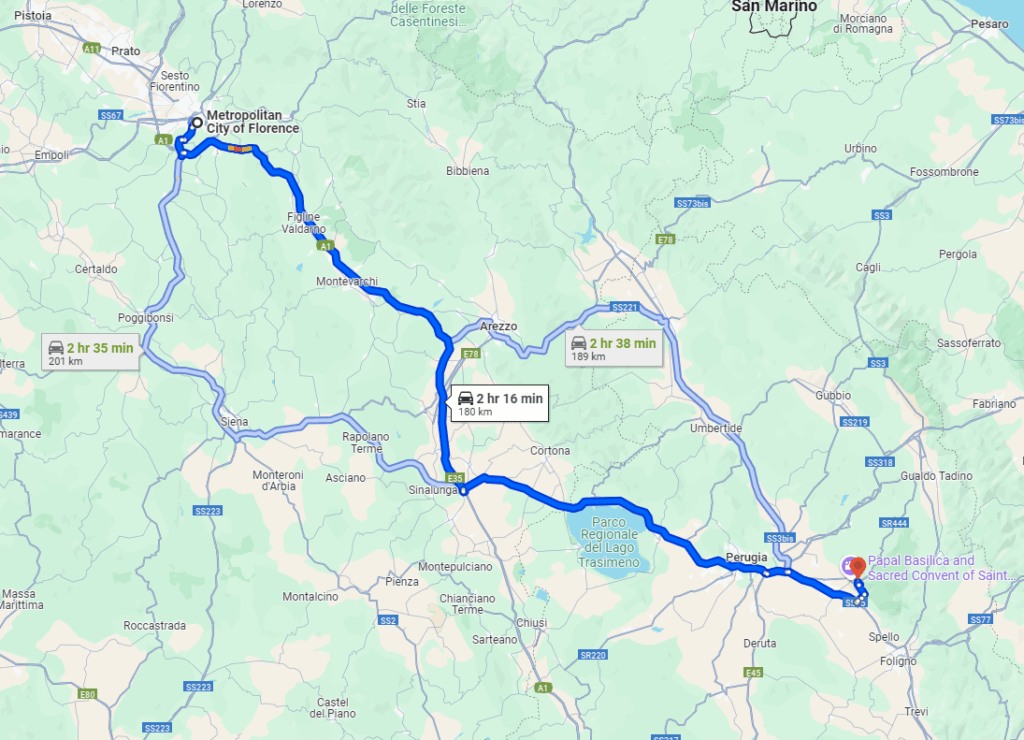 Florence to Assisi road Florence to Assisi road