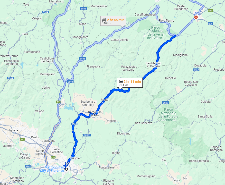 Florence to Brisighella road Florence to Brisighella road