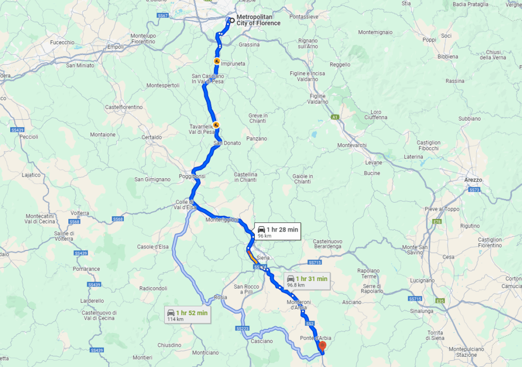 Florence to Buonconvento road Florence to Buonconvento road