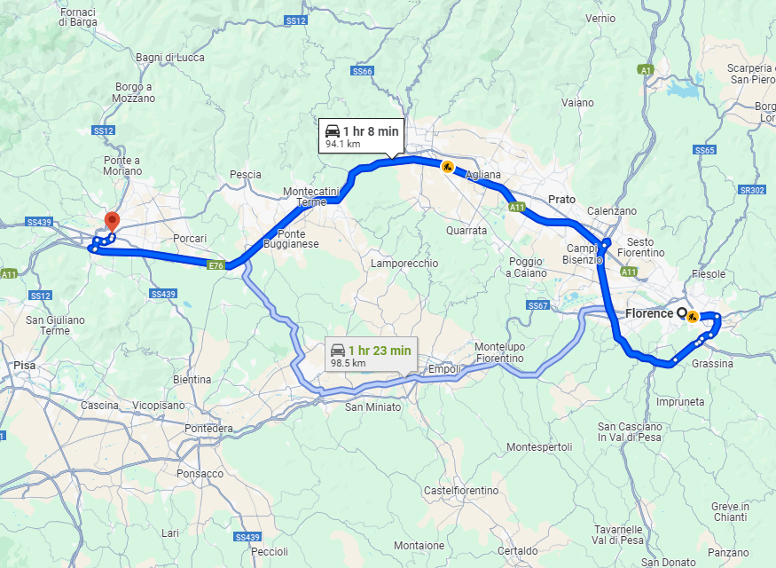 Florence to Lucca road Florence to Lucca road