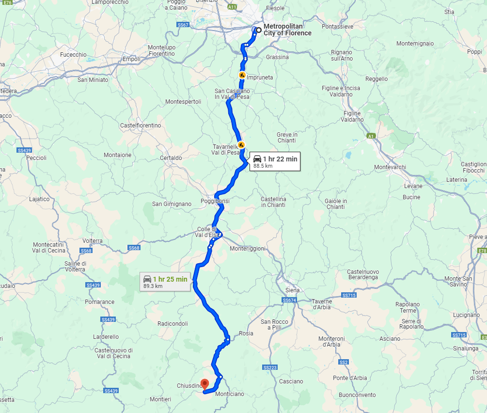 Florence to Palazzetto road Florence to Palazzetto road