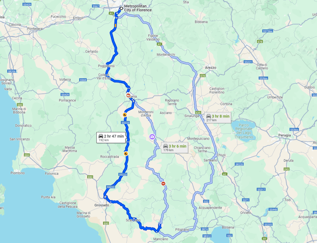 Florence to Terme di Saturnia road Florence to Terme di Saturnia road