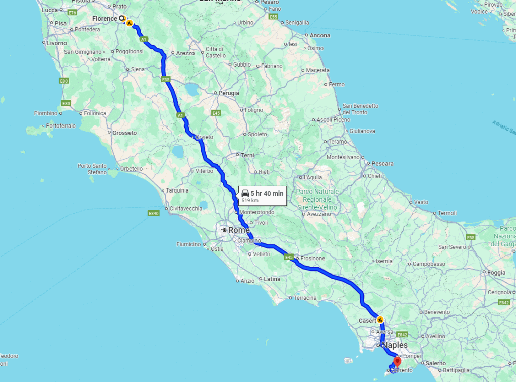 Florence to Positano road Florence to Positano road