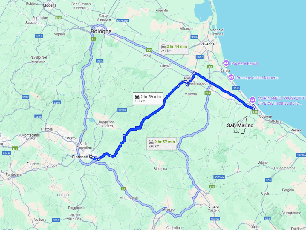 Florence to Rimini road Florence to Rimini road
