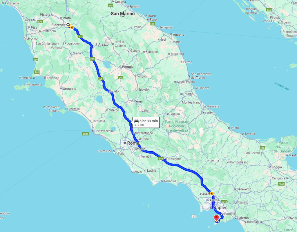 Florence to Sorrento road