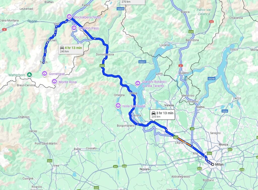 Milan to Zermatt road Milan to Zermatt road