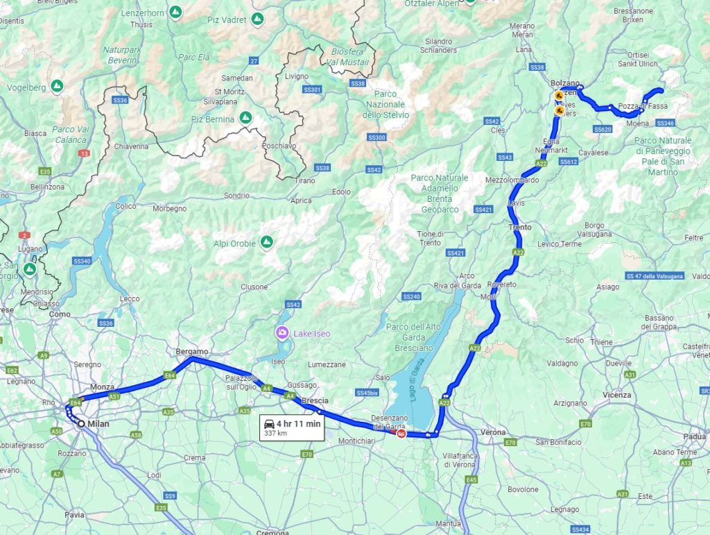 Milan to Canazei road Milan to Canazei road