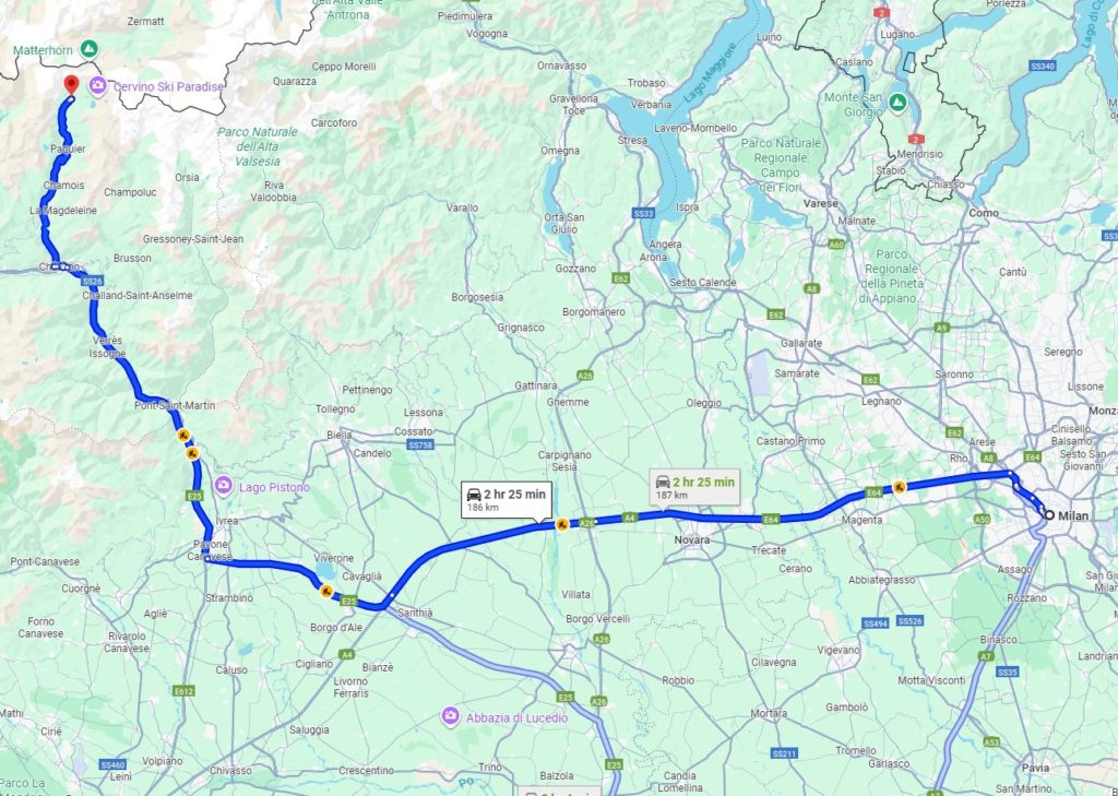 Milan to Cervinia road Milan to Cervinia road