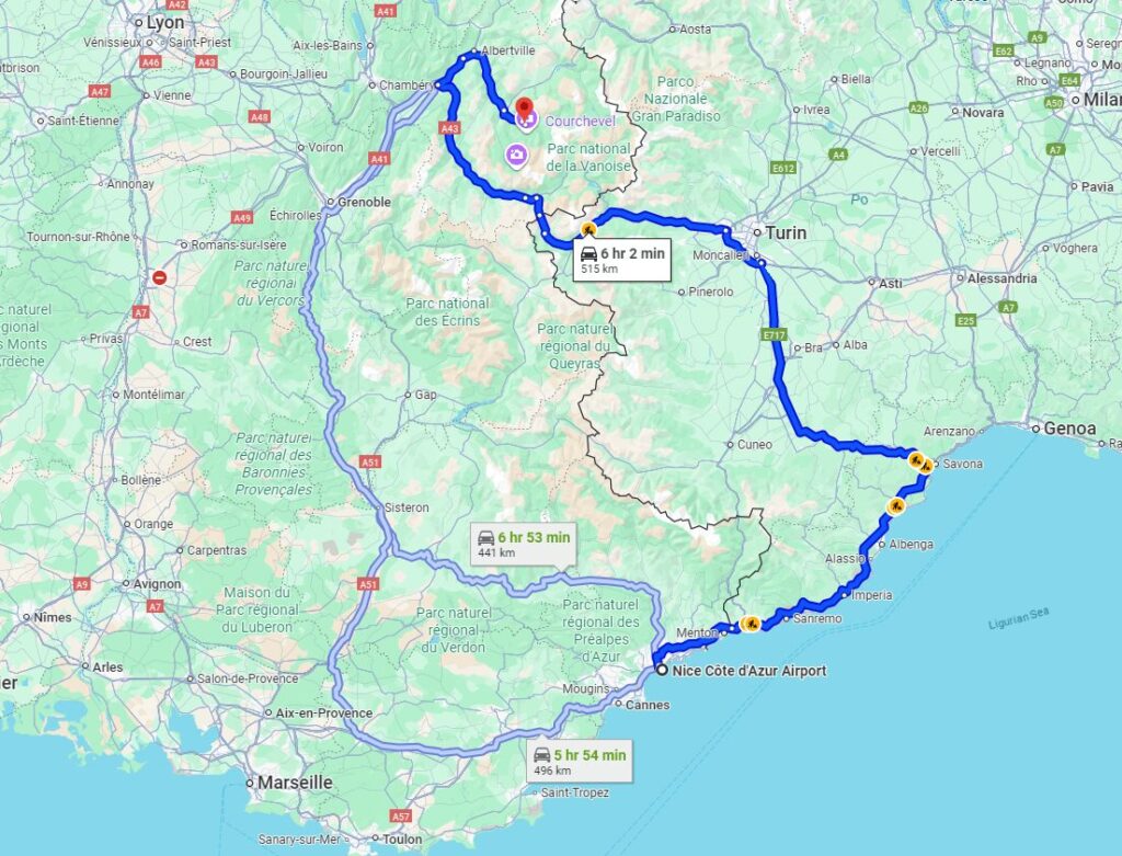 Nice to Courchevel road