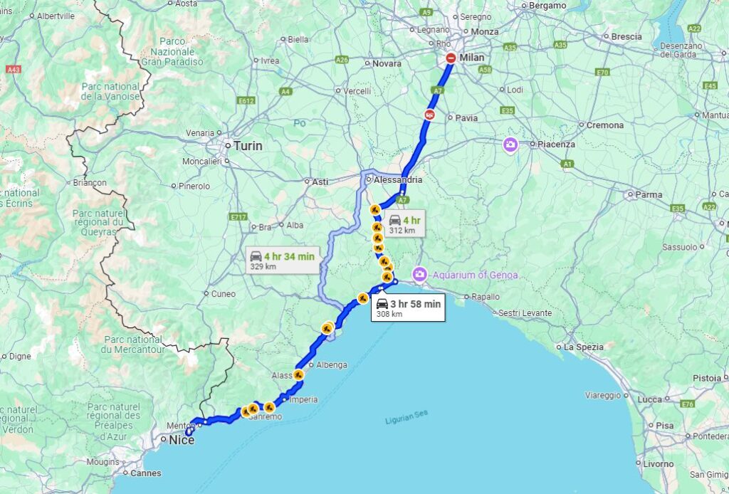 From Milan to Monaco road