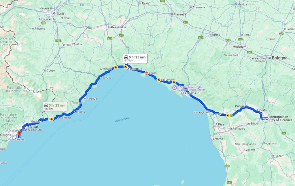 Florence to Antibes road Florence to Antibes road