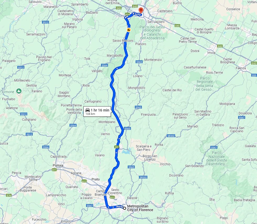Florence to Bologna road