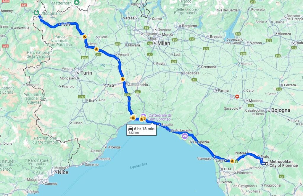 Florence to Chamonix road Florence to Chamonix road