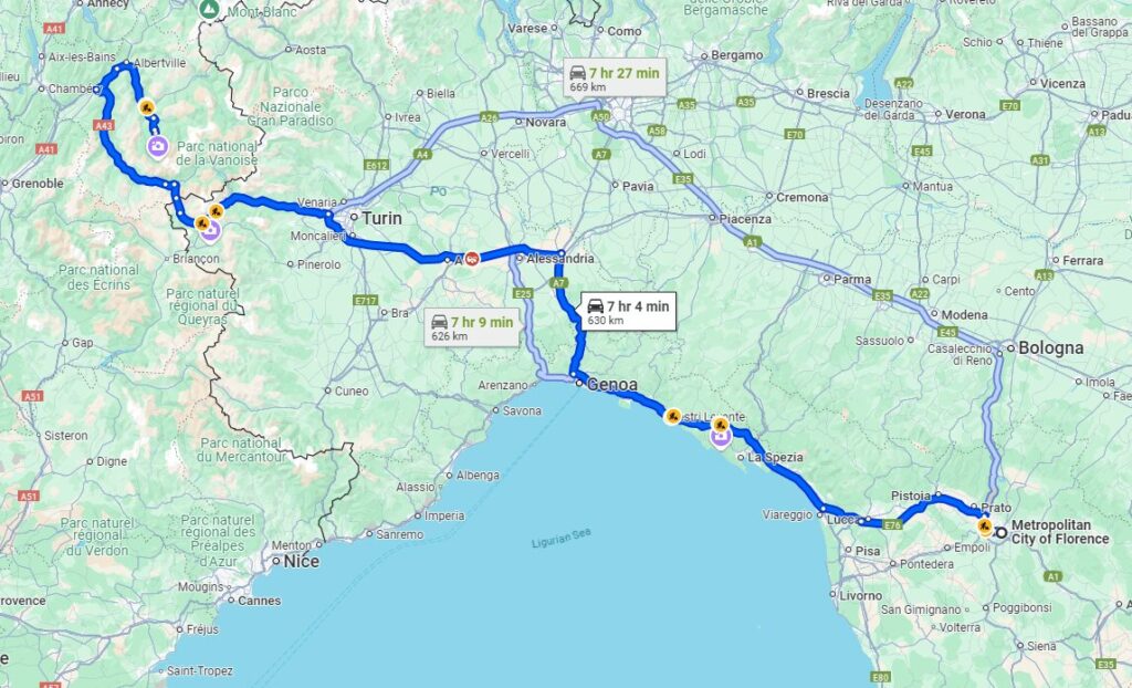 Florence to Méribel road