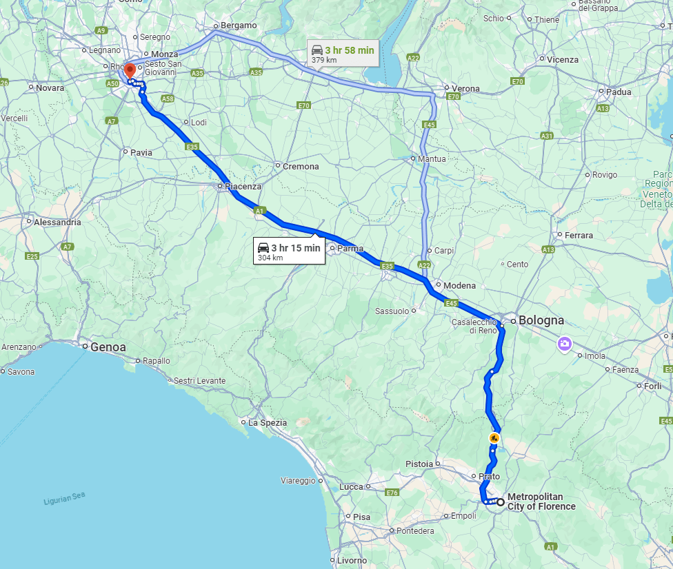 Florence to Milan road