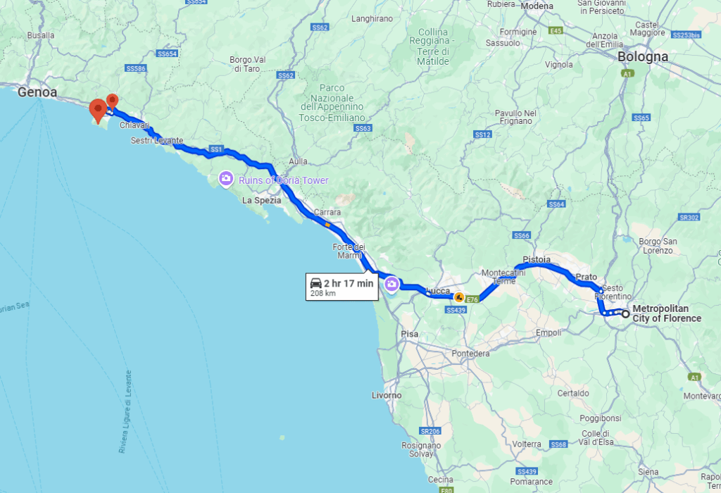 Florence to Rapallo road Florence to Rapallo road