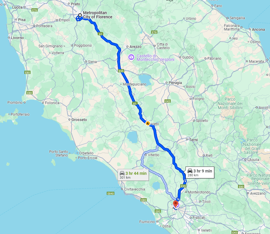 Florence to Rome road Florence to Rome road