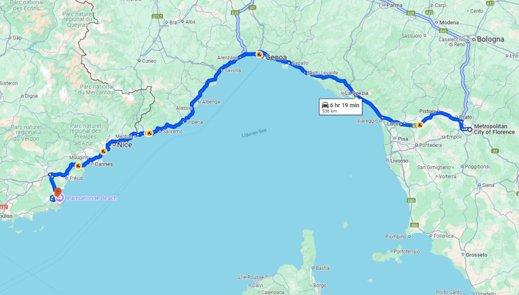 Florence to Saint-Tropez road Florence to Saint-Tropez road