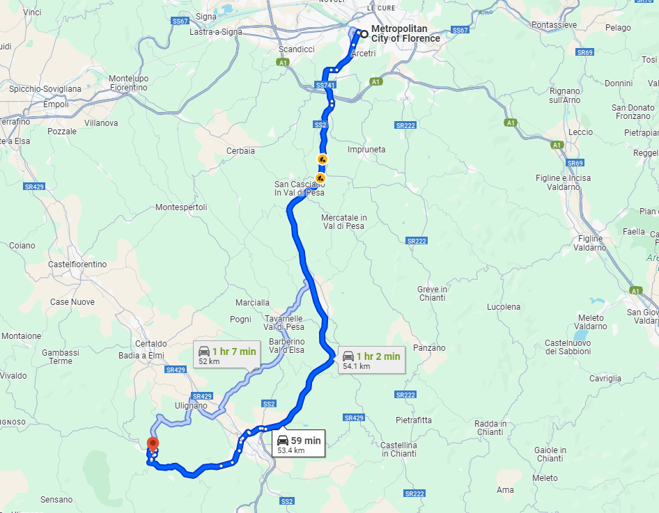 Florence to San Gimignano road Florence to San Gimignano road