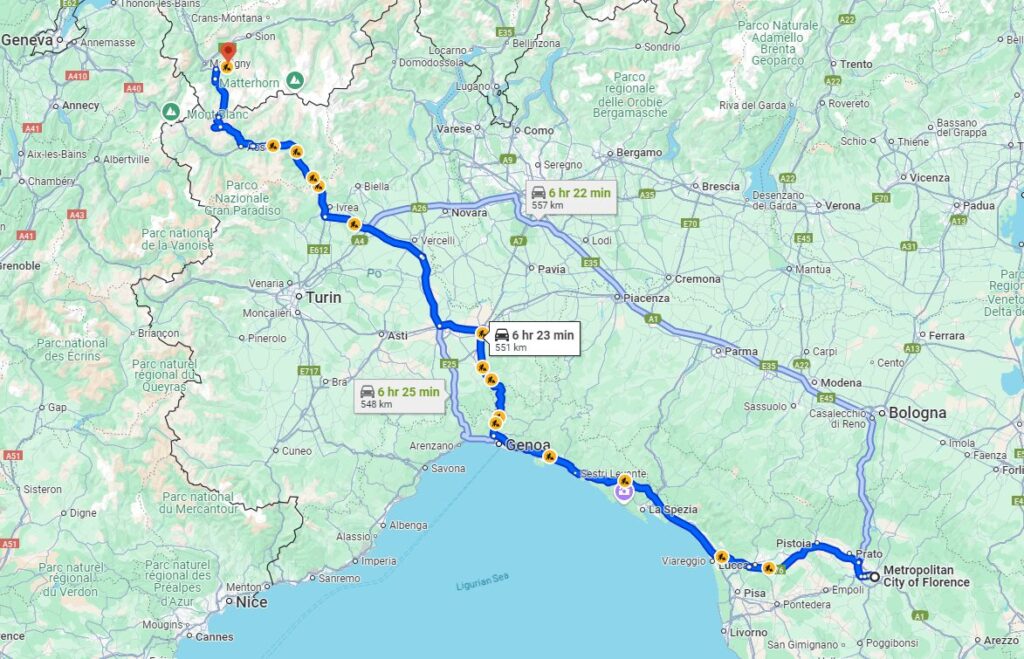 Florence to Verbier road Florence to Verbier road