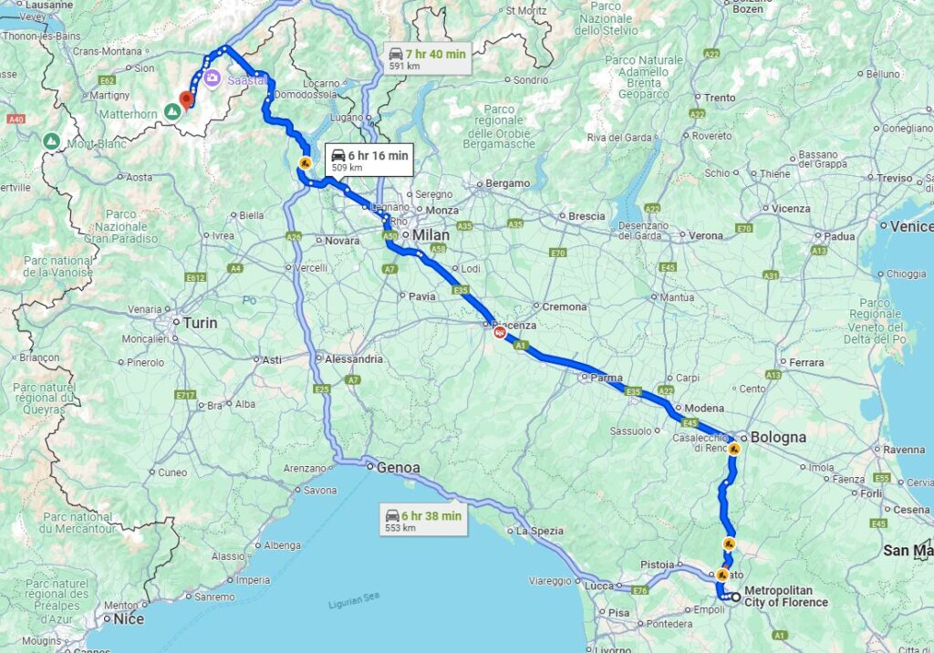 Florence to Zermatt road Florence to Zermatt road