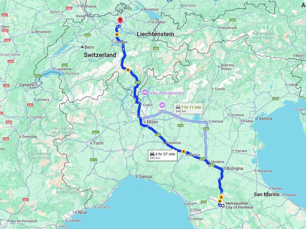 Florence to Zurich road From Florence to Zurich road