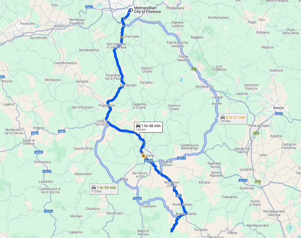 Florence to Castiglion del Bosco road Florence to Castiglion del Bosco road