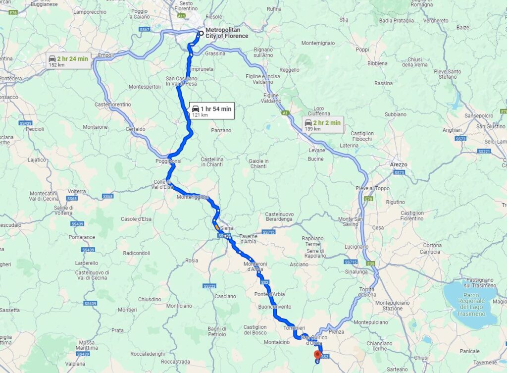 Florence to Castiglione d'Orcia road Florence to Castiglione d'Orcia road