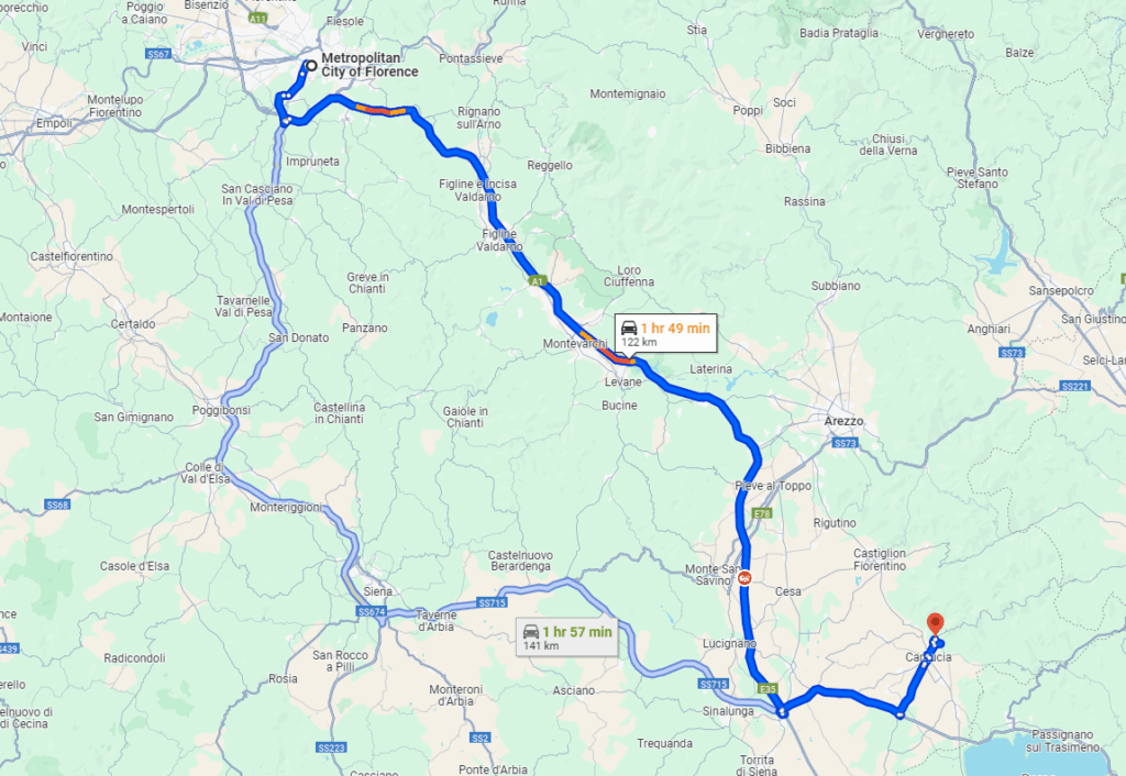 Florence to Cortona road Florence to Cortona road