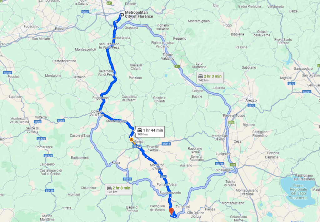 Florence to Montalcino road Florence to Montalcino road