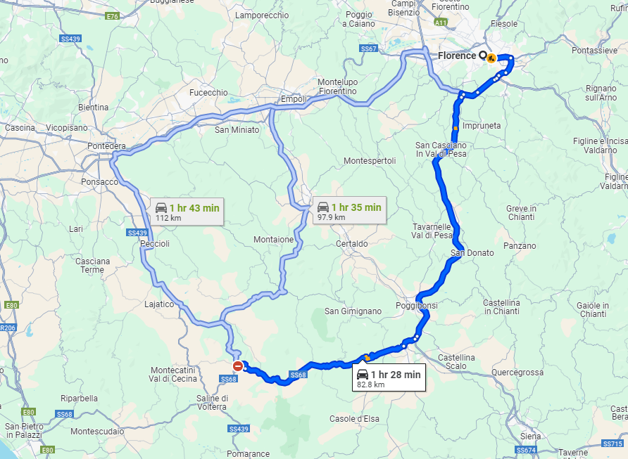 Florence to Volterra road Florence to Volterra road