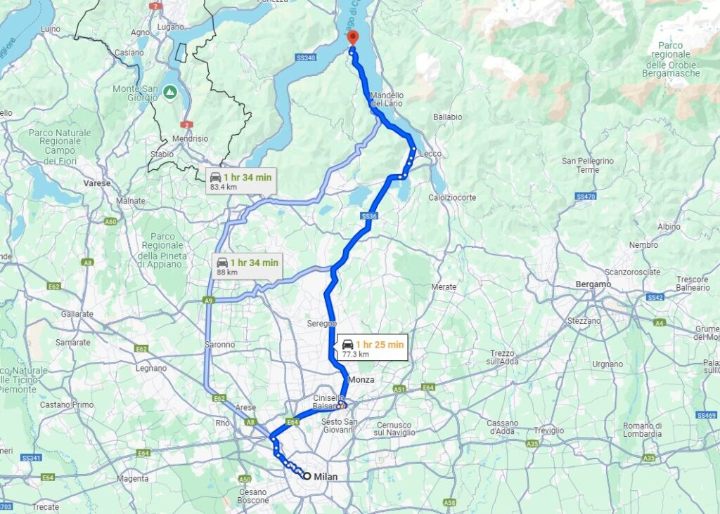 Milan to Bellagio road Milan to Bellagio road