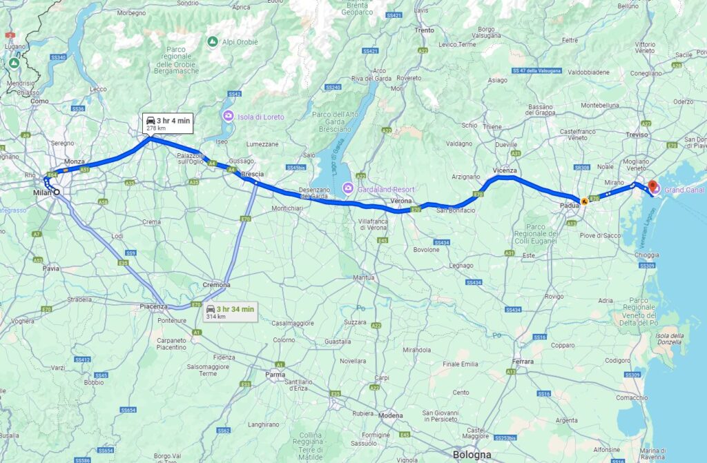 Milan to Venice road Milan to Venice road