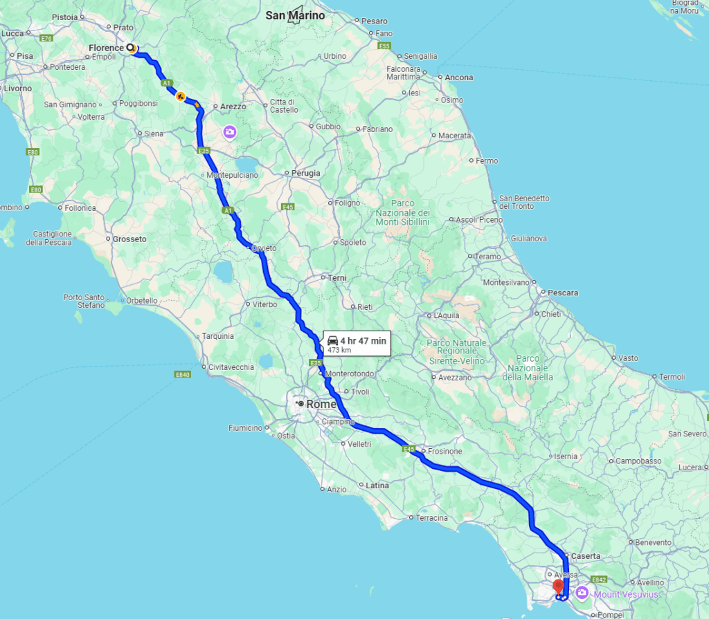 Florence to Naples road