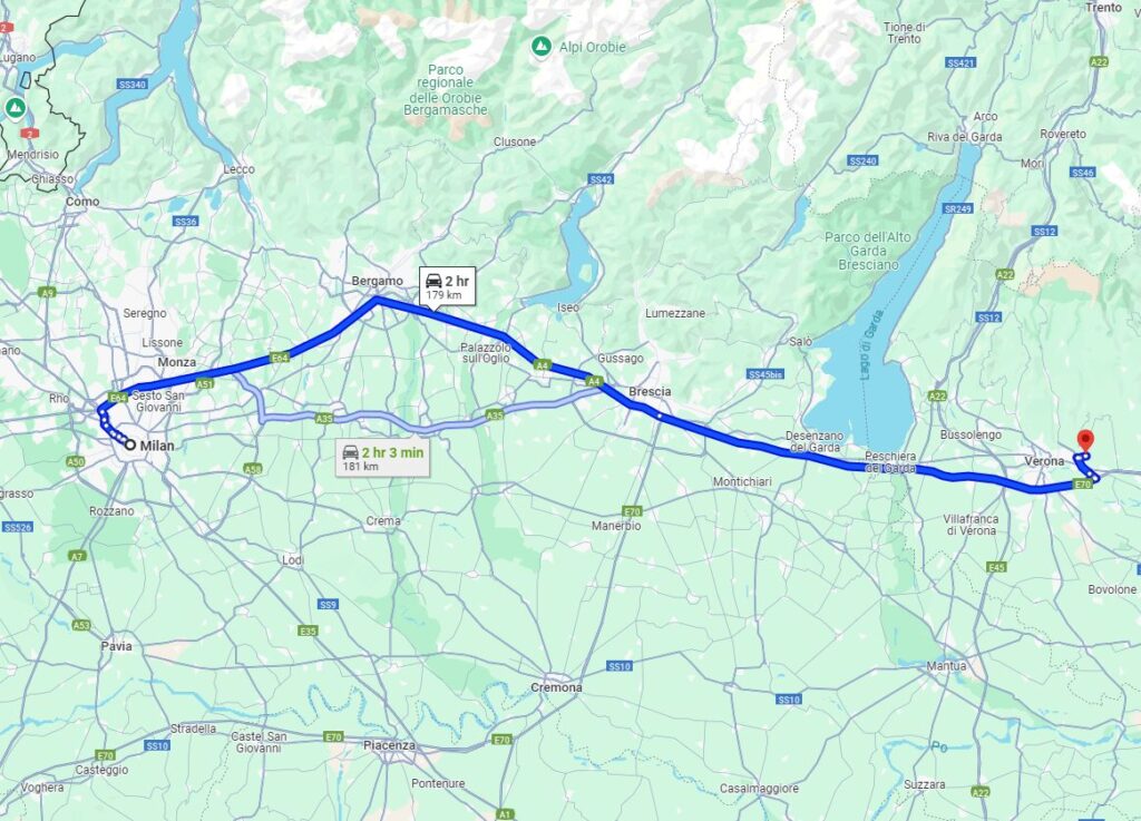 Milan to Verona road