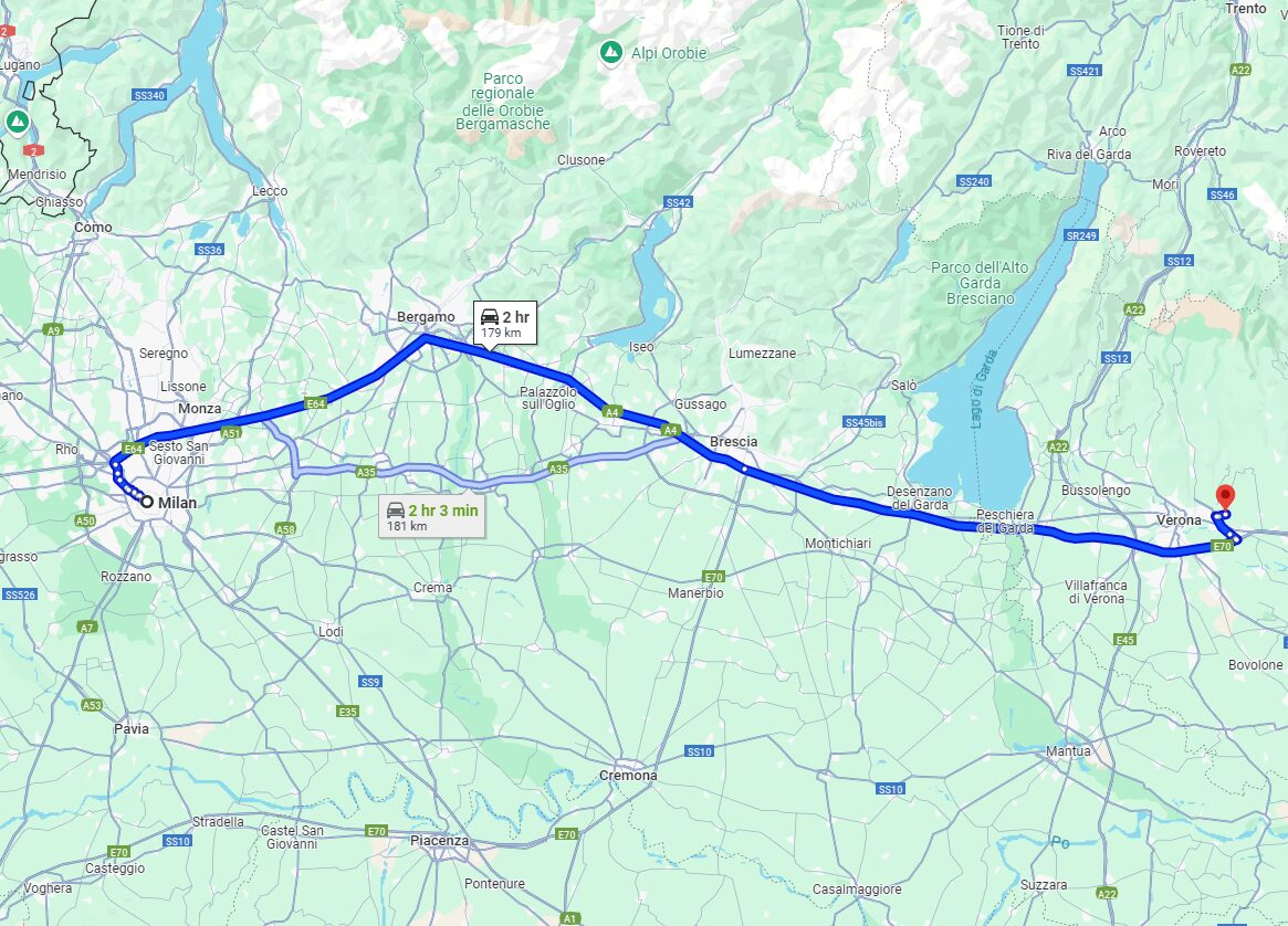 Milan to Verona road Milan to Verona road