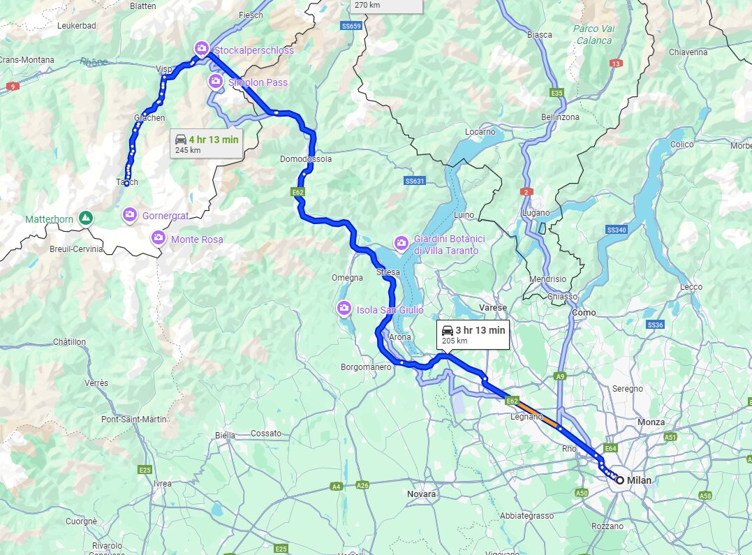 Milan to Zermatt road