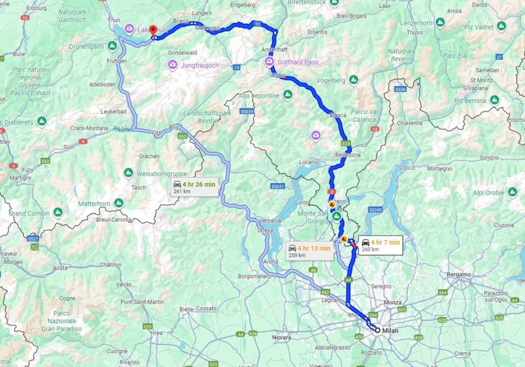 Milan to Interlaken road