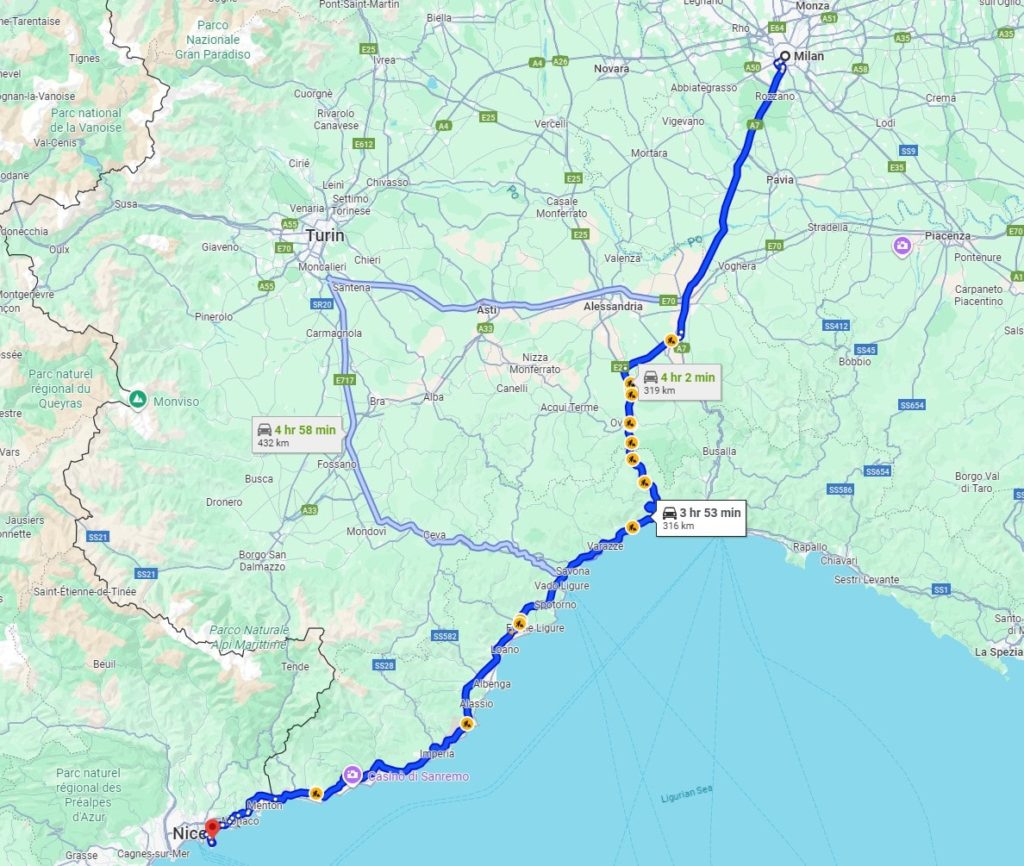 Milan to Saint-Jean-Cap-Ferrat road