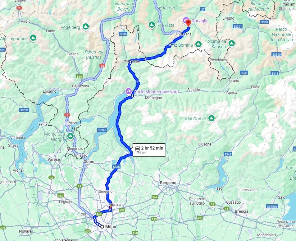 Milan to St Moritz road