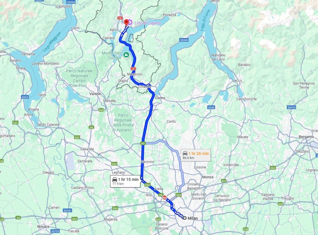 Milan to Lugano Road