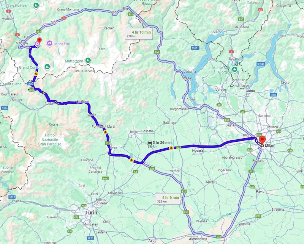 Milan to Verbier road
