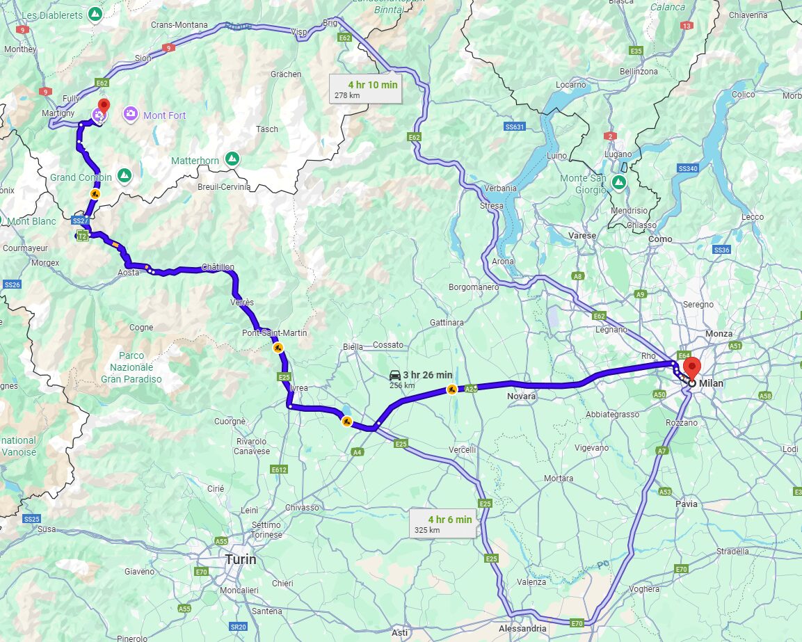 Milan to Verbier road