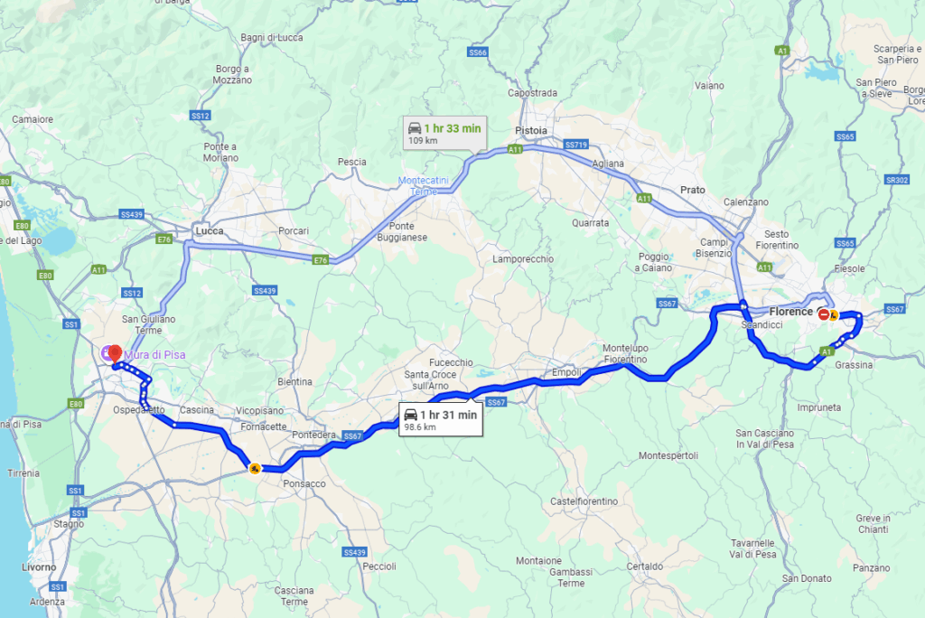 Florence to Pisa road