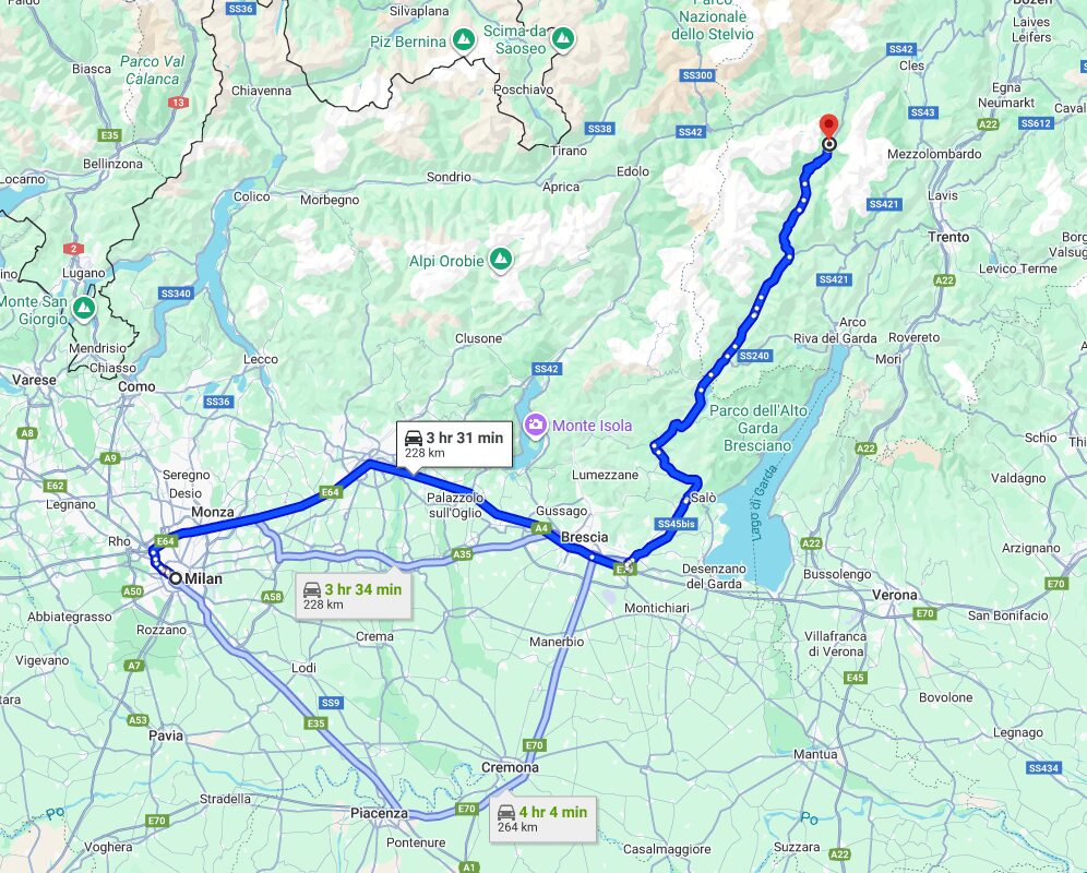 Milan to Madonna di Campiglio road