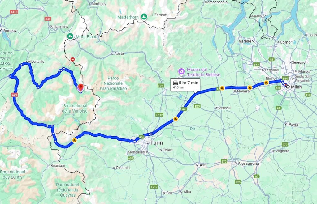 Milan to Val-d'Isère road